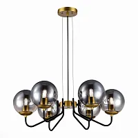 Люстра подвесная Scorze SLE1097-303-06 Evoluce чёрная серая на 6 ламп, основание матовое золото в стиле современный шар