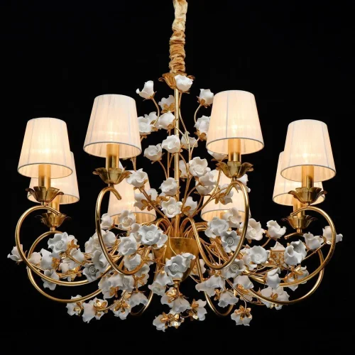 Люстра подвесная Сицилия 282012008 Chiaro белая на 8 ламп, основание золотое в стиле классический флористика  фото 2