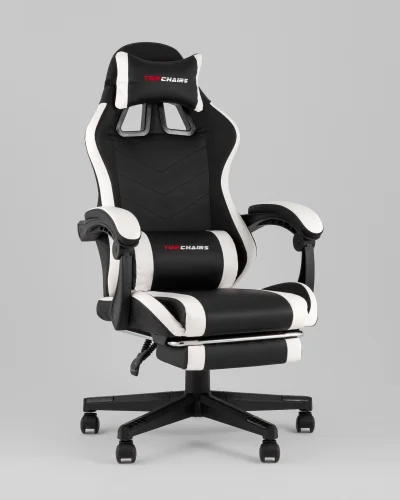 Кресло спортивное TopChairs Prophet с оттоманкой, черно-белый УТ000039480 Stool Group, чёрный/текстиль, ножки/полимер/чёрный, размеры - 1250*1350***68*