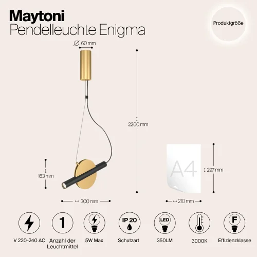 Светильник подвесной LED Enigma MOD150PL-L5BS3K Maytoni чёрный на 1 лампу, основание латунь в стиле современный хай-тек арт-деко фото 6