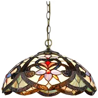 Люстра подвесная Тиффани 826-806-02 Velante разноцветная на 2 лампы, основание коричневое бронзовое в стиле тиффани орнамент цветы