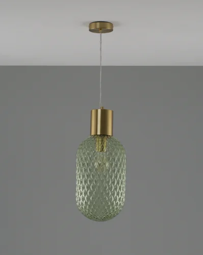 Светильник подвесной Sunset V10919-P Moderli зелёный 1 лампа, основание золотое в стиле современный выдувное фото 2