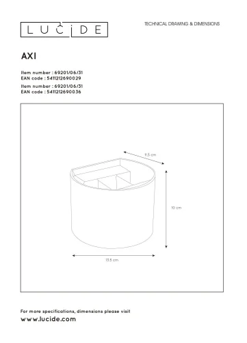 Бра LED Axi 69201/06/30 Lucide чёрный на 1 лампу, основание чёрное в стиле современный фото 2
