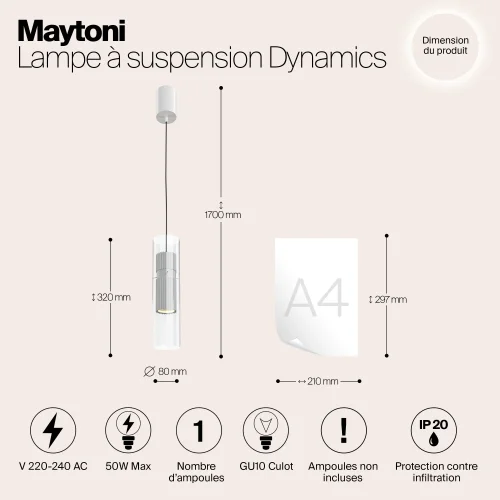 Светильник подвесной Dynamics MOD326PL-01W Maytoni белый прозрачный на 1 лампу, основание белое в стиле современный фото 3