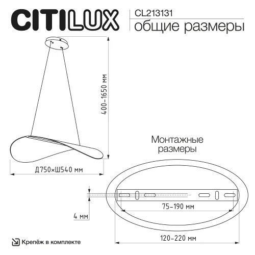 Светильник подвесной LED с пультом Skatt CL213131 Citilux прозрачный на 1 лампу, основание чёрное в стиле современный хай-тек с пультом фото 3