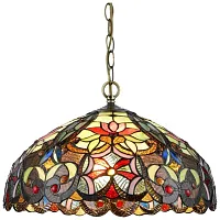 Люстра подвесная Тиффани 825-806-02 Velante разноцветная на 2 лампы, основание коричневое бронзовое в стиле тиффани орнамент цветы