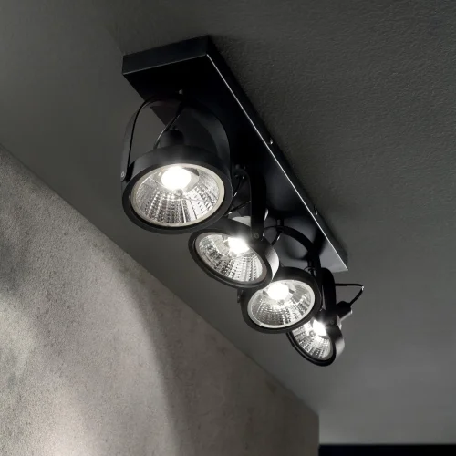 Спот с 4 лампами GLIM PL4 NERO Ideal Lux чёрный GU10 в стиле хай-тек современный  фото 2