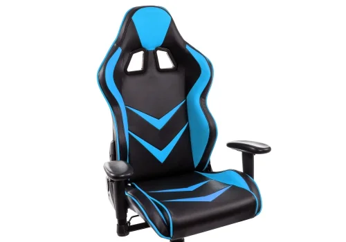 Кресло игровое Racer черное / голубое 1856 Woodville, голубой/искусственная кожа, ножки/металл/чёрный, размеры - *1280***700*570 фото 8
