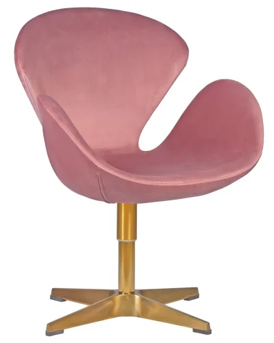 Кресло дизайнерское 69A-LMO SWAN, цвет сиденья розовый велюр BLUVEL52, цвет основания золотой Dobrin, розовый/велюр, ножки/металл/золото, размеры - ****710*600