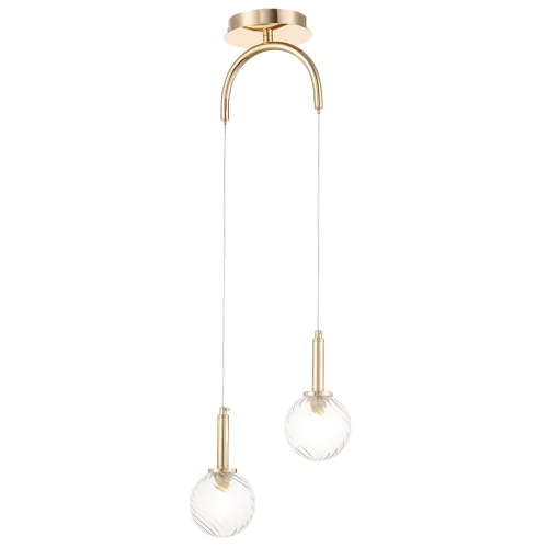 Светильник подвесной LUXURY SP2 GOLD Crystal Lux прозрачный 2 лампы, основание золотое в стиле арт-деко каскад шар молекула фото 3