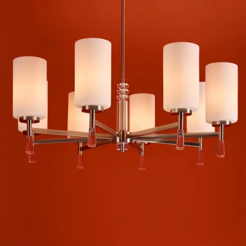 Люстра на штанге Chic FR2031PL-08N Freya белая на 8 ламп, основание никель в стиле классический фото 3 Люстра на штанге Chic FR2031PL-08N Freya белая на 8 ламп, основание никель в стиле классический фото 3