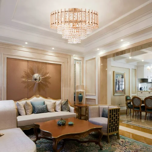Люстра потолочная Sorrento-6109 376109/7/30/490 GD Arte Milano прозрачная на 7 ламп, основание золотое в стиле современный 