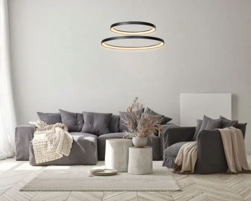 Светильник подвесной LED Vidal 46403/92/30 Lucide белый на 1 лампу, основание чёрное в стиле современный кольца фото 3