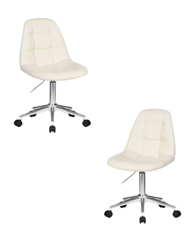 Офисное кресло набор 2 шт. SET-2 9800-LM MONTY, цвет кремовый Dobrin, /экокожа, ножки/металл/хром, размеры - 820*930***620*620