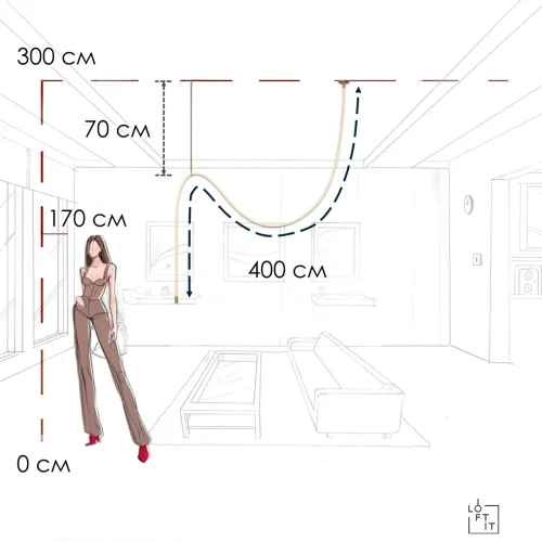 Светильник подвесной LED Thread 10388C Brass LOFT IT белый на 1 лампу, основание бронзовое в стиле хай-тек современный минимализм гибкий неон фото 6