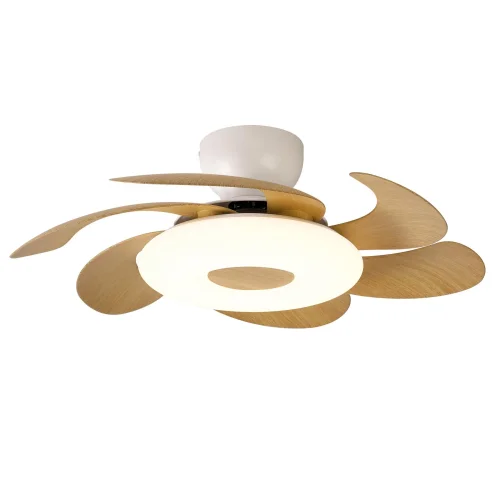 Люстра c вентилятором LED Flower 8704 Mantra бежевая коричневая на 1 лампу, основание белое в стиле современный с пультом