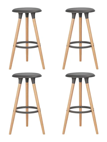 Табурет барный набор 4 шт. SET-4 652PP-LMZL ROYCE, цвет сиденья темно-серый (GR-04), цвет основания светлый бук Dobrin, /полимер, ножки/металл/дерево/светлый бук, размеры - *770***470*470