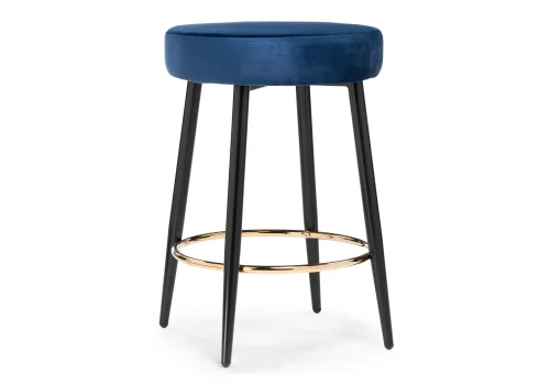 Барный стул Plato dark blue 15058 Woodville, синий/велюр, ножки/металл/чёрный, размеры - ****430*430