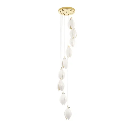 Светильник подвесной FLOWERS SP9 Crystal Lux белый 9 ламп, основание золотое в стиле флористика каскад