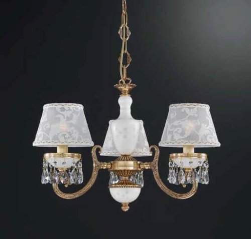 Люстра подвесная  L 8381/3 Reccagni Angelo белая на 3 лампы, основание золотое в стиле классический 