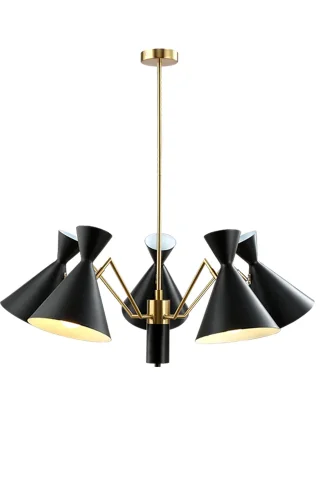 Люстра на штанге JOVEN SP5 GOLD/BLACK Crystal Lux прозрачная на 5 ламп, основание золотое в стиле современный лофт фото 2