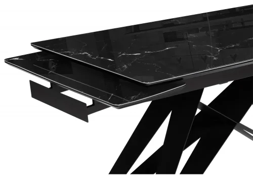 Стеклянный стол Блэкберн 160(220)х90 черный мрамор / черный 553574 Woodville столешница чёрная из стекло фото 5
