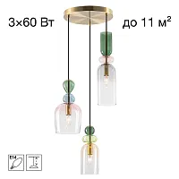 Светильник подвесной Tendy CL244031 Citilux разноцветный прозрачный на 3 лампы, основание латунь в стиле классический современный каскад