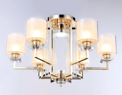 Люстра потолочная LED TR4420 Ambrella light белая прозрачная на 6 ламп, основание золотое в стиле классический современный  фото 5
