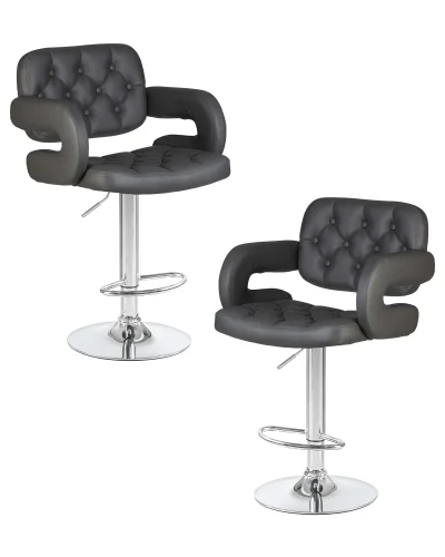 Стул барный набор 2 шт. SET-2 3460-LM TIESTO, цвет сиденья серый, цвет основания хром Dobrin, /экокожа, ножки/металл/хром, размеры - 950*1170***560*570