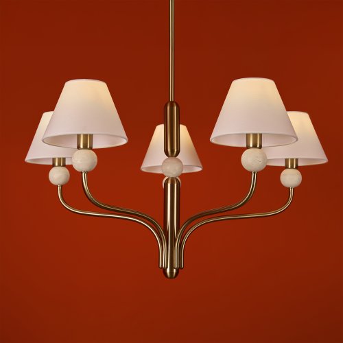 Люстра на штанге Aurelia FR2058PL-05BS Freya белая на 5 ламп, основание латунь в стиле классический кантри американский фото 12 Люстра на штанге Aurelia FR2058PL-05BS Freya белая на 5 ламп, основание латунь в стиле классический кантри американский фото 12