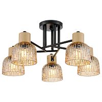Люстра потолочная 213-027-05 Velante янтарная на 5 ламп, основание чёрное в стиле современный 