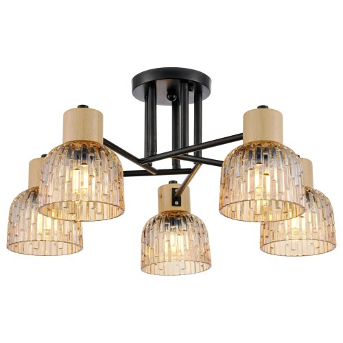 Люстра потолочная 213-027-05 Velante янтарная на 5 ламп, основание чёрное в стиле современный 