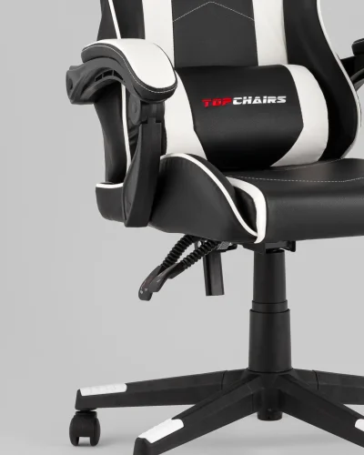 Кресло спортивное TopChairs Shadow, черно-белый УТ000039461 Stool Group, чёрный/экокожа, ножки/полимер/чёрный, размеры - 1250*1350***490*470 фото 9