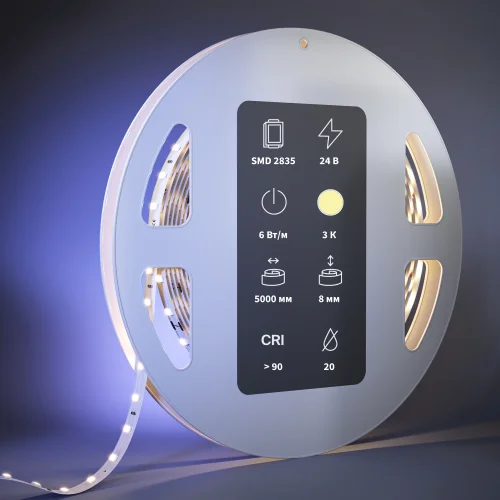 Светодиодная лента 24В 2835 6Вт/м 3000К 5м IP 20 201094 Maytoni цвет LED тёплый белый 3000K, световой поток 900Lm фото 2