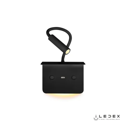 Бра с выключателем LED с usb Support 7031C BK iLedex чёрный на 1 лампа, основание чёрное в стиле хай-тек современный для чтения гибкая ножка