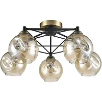 Люстра потолочная лофт Фурия (Furia) VL1882L05 Vele Luce янтарная на 5 ламп, основание чёрное в стиле лофт шар Люстра потолочная лофт Фурия (Furia) VL1882L05 Vele Luce янтарная на 5 ламп, основание чёрное в стиле лофт шар
