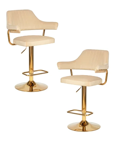 Стул барный набор 2 шт. SET-2 5019_Golden-LM, цвет сиденья бежевый велюр (MJ9-10), цвет основания золото Dobrin, /велюр, ножки/металл/золотой, размеры - 990*1200***610*540