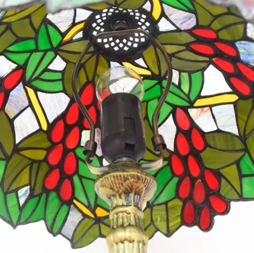 Настольная лампа Тиффани Grape OFT830 Tiffany Lighting разноцветная красная зелёная 1 лампа, основание коричневое металл в стиле тиффани виноград фото 7