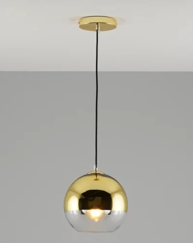 Светильник подвесной Silestia V1692-1P Moderli прозрачный золотой 1 лампа, основание чёрное в стиле современный лофт  фото 4
