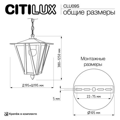 Подвесной светильник уличный Forts CLU09S Citilux уличный IP54 чёрный на 1 лампу, плафон прозрачный в стиле классический современный E27 фото 8