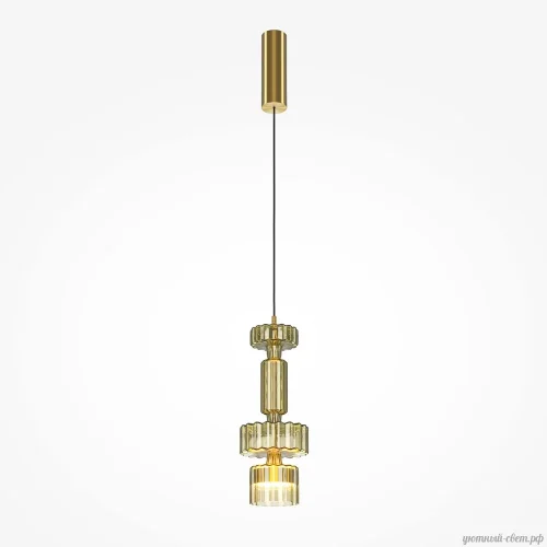 Светильник подвесной LED Level MOD253PL-L18BS3K2 Maytoni янтарный на 1 лампу, основание латунь в стиле современный арт-деко выдувное