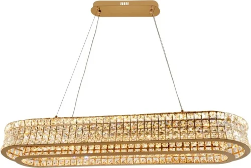 Люстра подвесная LED с пультом Karnelli 4024/03/12PL Stilfort прозрачная на 1 лампу, основание золотое в стиле современный овал с пультом