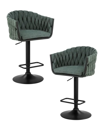 Стул барный набор 2 шт. SET-2 9690-LM LEON, цвет сиденья зеленый (LAR-275-23), цвет основания черный Dobrin, /текстиль, ножки/металл/чёрный, размеры - 890*1100***550*490