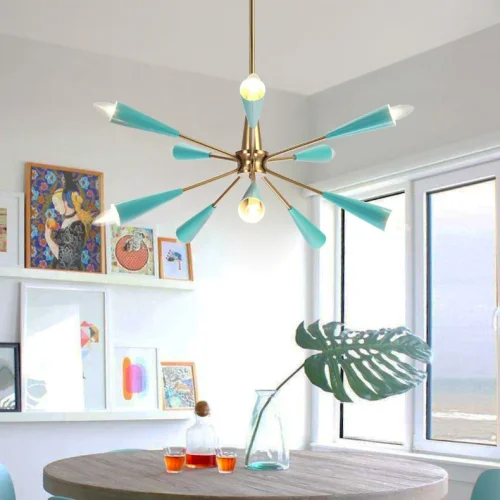 Люстра подвесная TURQUOISE 102159-26 ImperiumLoft бирюзовая на 10 ламп, основание золотое в стиле современный фото 5
