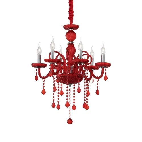 Люстра подвесная GIUDECCA SP6 ROSSO Ideal Lux без плафона на 6 ламп, основание красное в стиле венецианский 
