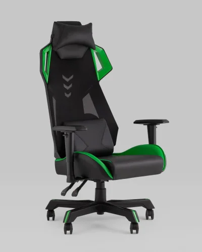 Кресло спортивное TopChairs Рэтчэт, зеленый УТ000036992 Stool Group, чёрный зелёный/экокожа, ножки/пластик/чёрный, размеры - 440*1310***700*740