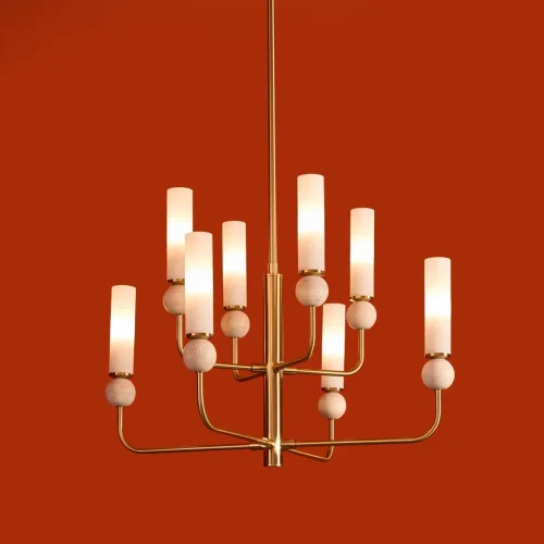 Люстра на штанге Sunspot FR5482CL-08BS Freya белая на 8 ламп, основание латунь в стиле современный фото 15 Люстра на штанге Sunspot FR5482CL-08BS Freya белая на 8 ламп, основание латунь в стиле современный фото 15