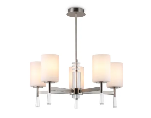 Люстра на штанге LH56251 Ambrella light белая на 5 ламп, основание никель в стиле классический 