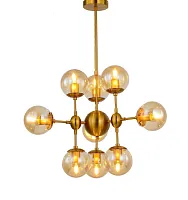 Люстра на штанге Gala LDP 7006-9 MD Lumina Deco янтарная на 9 ламп, основание бронзовое в стиле современный молекула шар