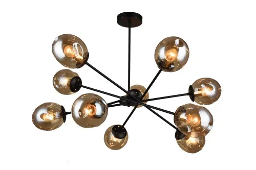 Люстра на штанге 0678CL-10BK Milosh Tendence янтарная на 10 ламп, основание чёрное в стиле лофт современный шар Люстра на штанге 0678CL-10BK Milosh Tendence янтарная на 10 ламп, основание чёрное в стиле лофт современный шар